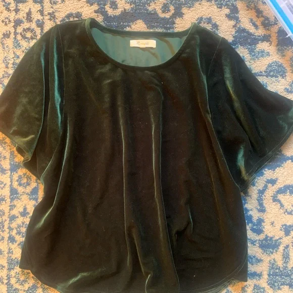 LOT OF 2 Madewell velvet top blouses size small in burnt orange and forest green - Picture 6 of 7
